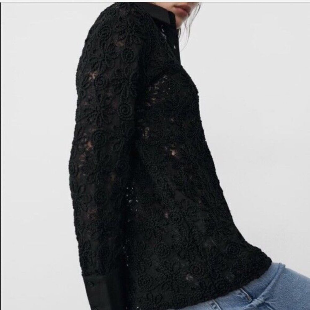 Zara linen blend embroidered long line shirt - Picture 4 of 8